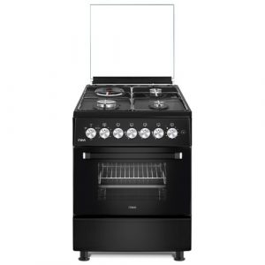 MIKA Standing Cooker, 58cm x 58cm, 3 Gas Pool Jet Burners + 1 RAPID Hot Plate, Button Ignition, 3 Function Electric Oven, Matt Black