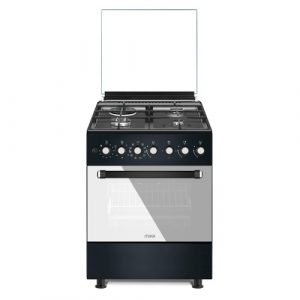 MIKA Standing Cooker, 60cm x 60cm, 3 Gas Pool Jet Burners (1 Wok) + 1 RAPID Hot Plate, FLAME FAILURE SAFETY, Auto Ignition, 10 Function Electric Oven (Air Fry+Convection Fan), Rotisserie, Platinum Grey
