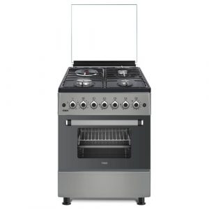 MIKA Standing Cooker, 58cm x 58cm, 3 Gas Pool Jet Burners + 1 RAPID Hot Plate, Button Ignition, 4 Function Electric Oven, Rotisserie, Dove Grey