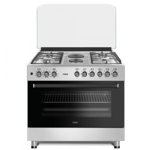 MIKA Standing Cooker, 90cm x 60cm, 4 Gas Pool Jet Burners + 2 RAPID Hot Plates, FLAME FAILURE SAFETY, Auto Ignition, 10 Function Full 90cm Electric Oven (Air Fry+Convection Fan), Rotisserie, Half Inox