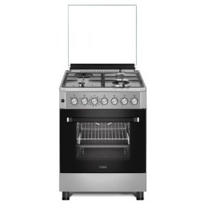 MIKA Standing Cooker, 60cm x 60cm, 3 Gas Pool Jet Burners (1 Wok) + 1 RAPID Hot Plate, FLAME FAILURE SAFETY, Auto Ignition, 10 Function Electric Oven (Air Fry+Convection Fan), Rotisserie, Half Inox