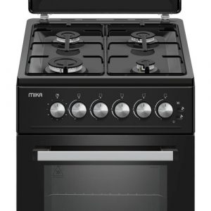MIKA Standing Cooker, 50cm x 60cm, 4 Gas Pipe Burners, Button Ignition, Gas Oven 1 Burner, Full Black