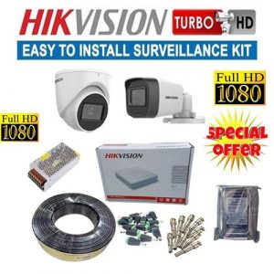 Hikvision 2 Turbo HD 1080P 2MP Full HD Clarity CCTV Cameras Complete Security Installation System Kit-500GB Harddisk+4 Channel DVR Machine