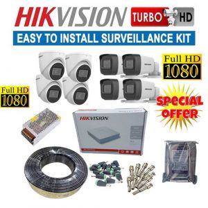 Hikvision 8 1080P 2MP Full HD Night Vision Activated CCTV Cameras Complete System Kit - With 1TB Harddisk Storage + 100M RG59 Cable + 8 Channel DVR Machine + Free HDMI Cable