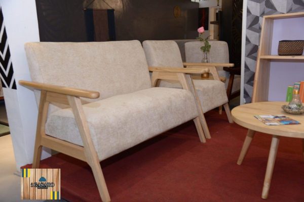 Sofa Seven seater set in Beige and Nile tulip wood