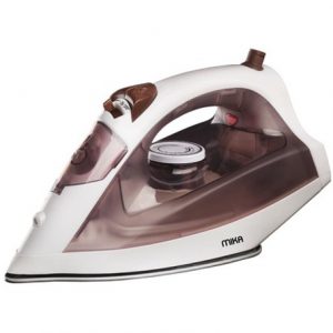 MIKA Steam Iron, Ceramic Soleplate, White & Brown