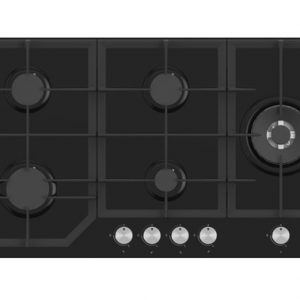 MIKA Built-In Gas Hob, 90cm, 5 Gas with WOK, Black Glass