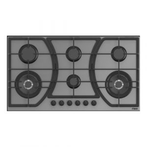 MIKA Built-In Gas Hob, 90cm, 6 Gas with WOK, Grey Glass