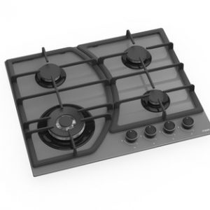 MIKA Built-In Gas Hob, 60cm, 4 Gas with WOK, Grey Glass
